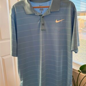 Nike Men's Light Blue Striped Polo Shirt